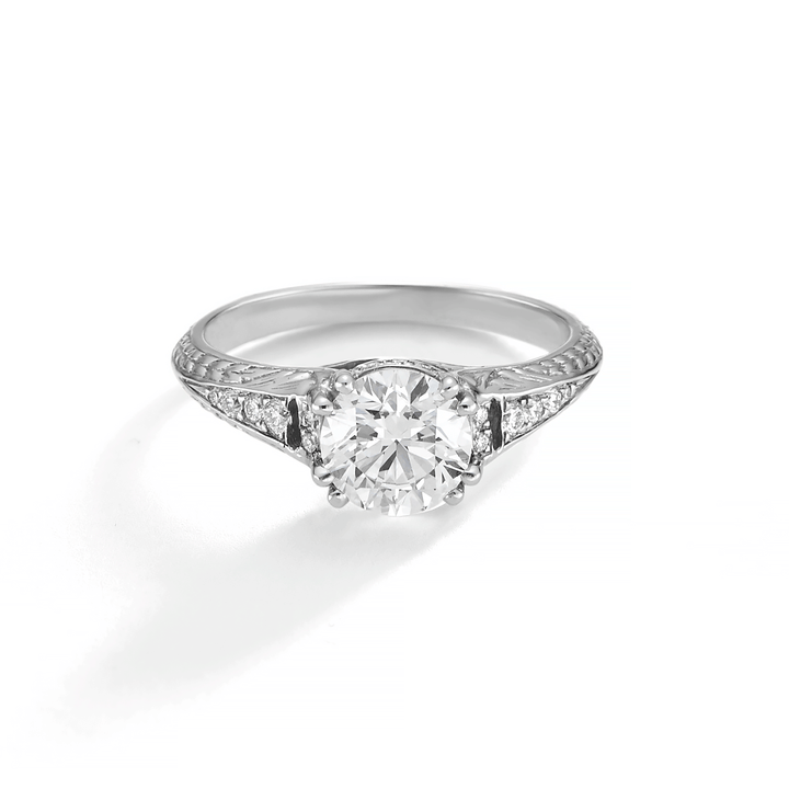 1912 18k White Gold and Diamond Engagement Mounting Ring