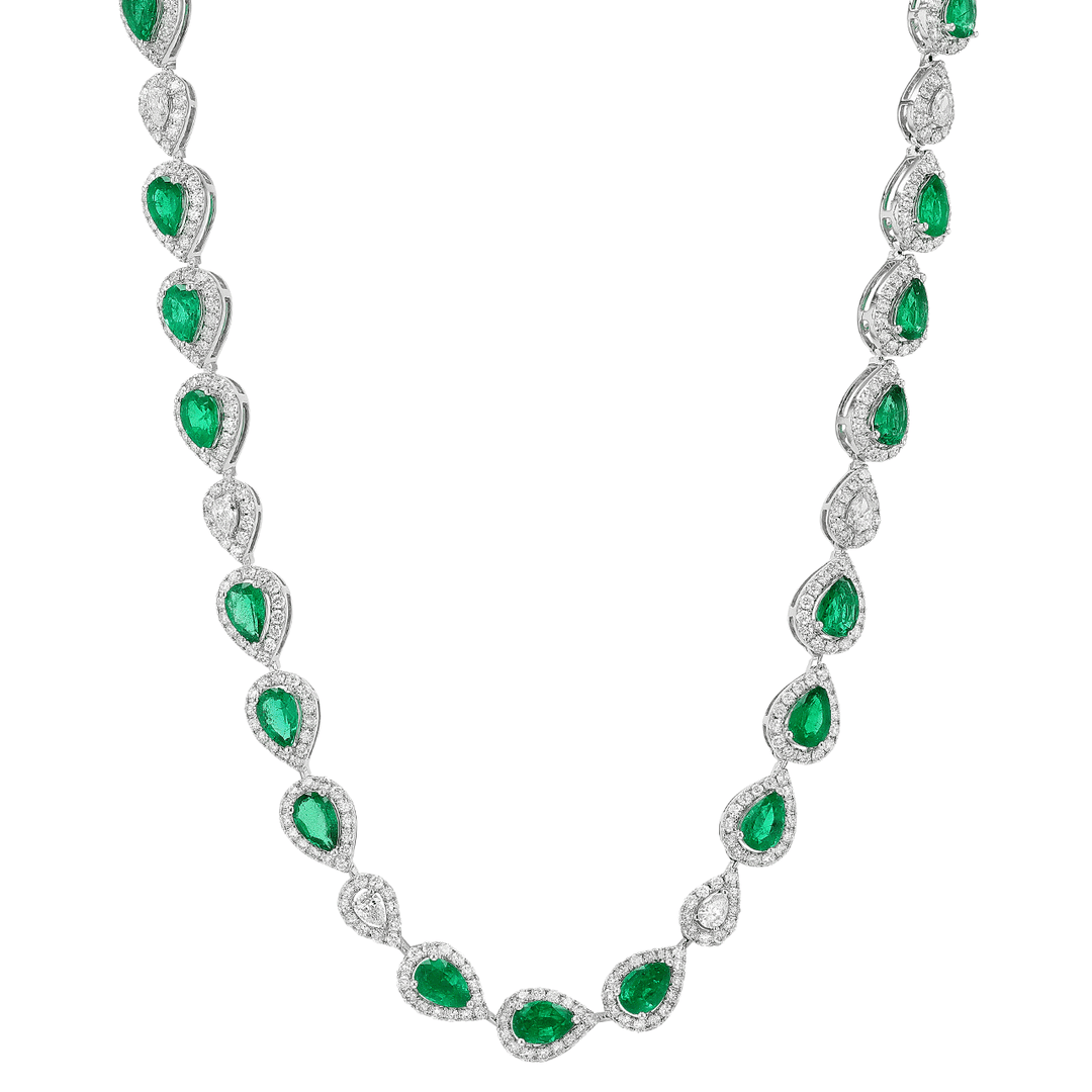 18k Gold Emerald 11.29 Total Weight and Diamond Necklace