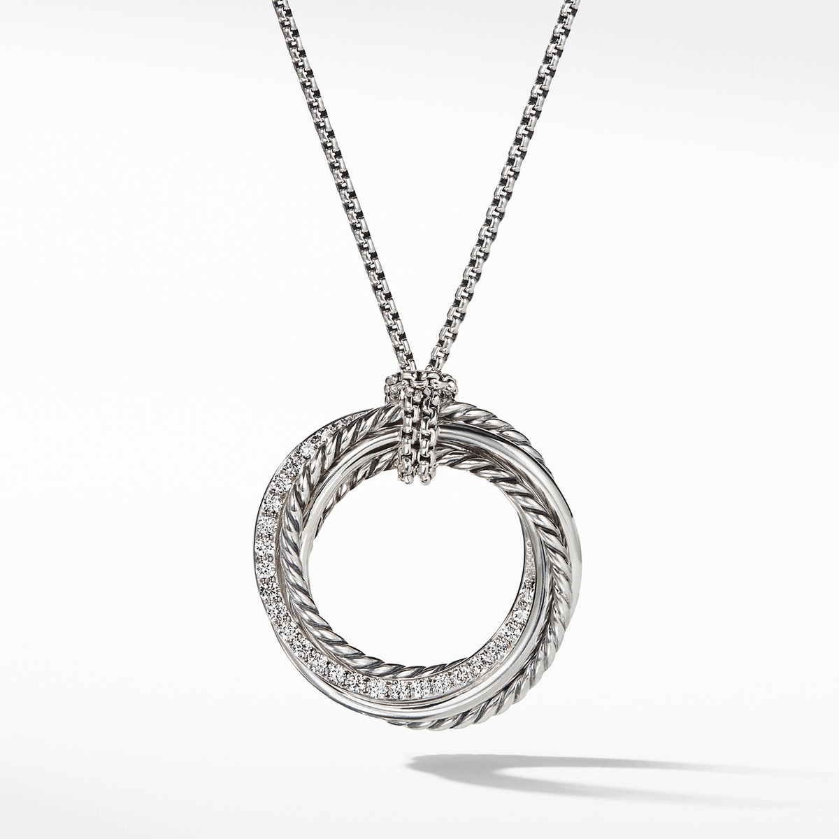 David Yurman Crossover Pendant Necklace in Sterling Silver with Pavé Diamonds