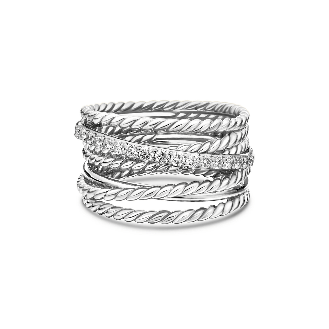 David Yurman Crossover Ring with Pavé Diamonds,12mm