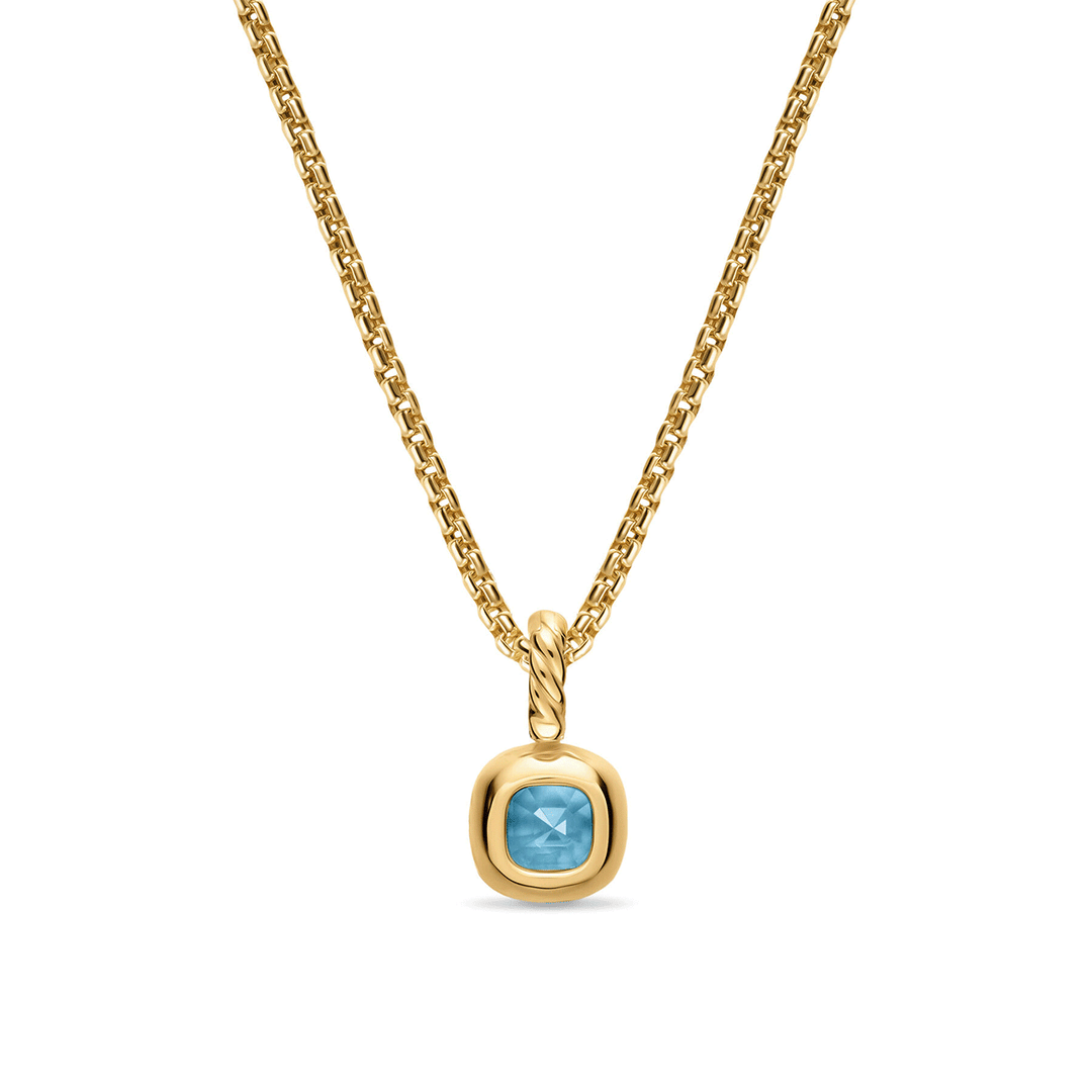 David Yurman Mini Cushion Cut Amulet 18k Yellow Gold with Sky Blue Topaz, 5.5mm