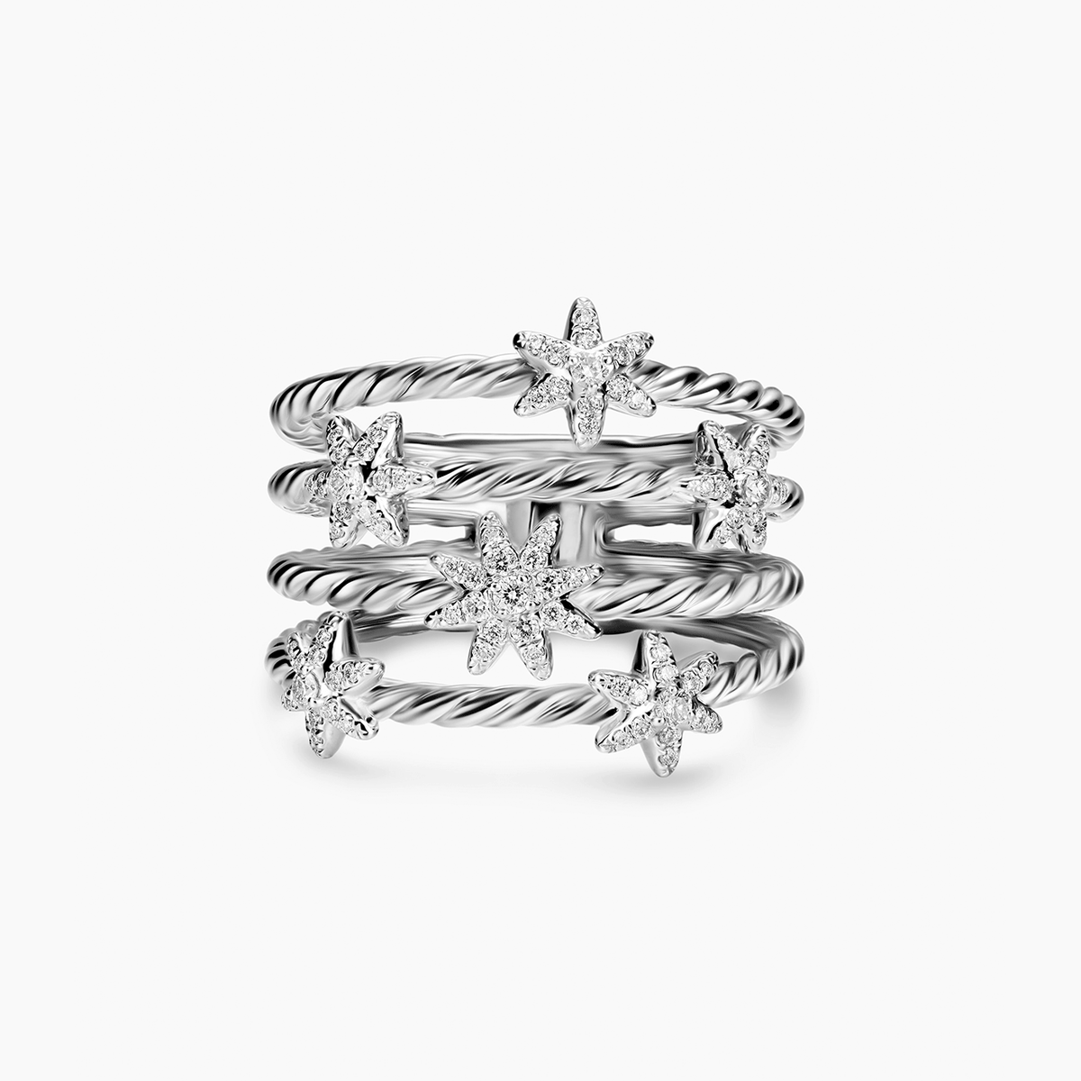 David Yurman Petite Starburst Multi Row Ring Sterling Silver with Diamonds