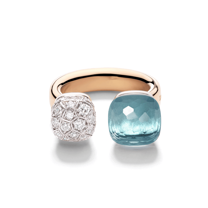 Pomellato Nudo 18k Rose Gold Blue Topaz Diamond Ring