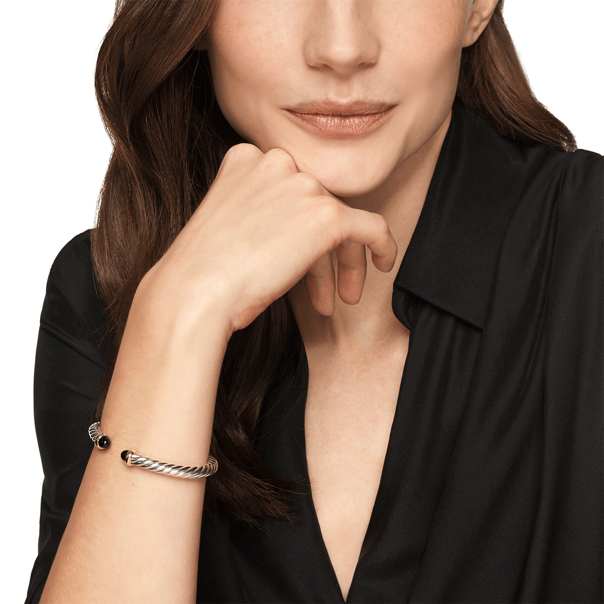 David Yurman Cable Flex® Bracelet Sterling Silver with 14K Yellow Gold and Black Onyx, 6mm