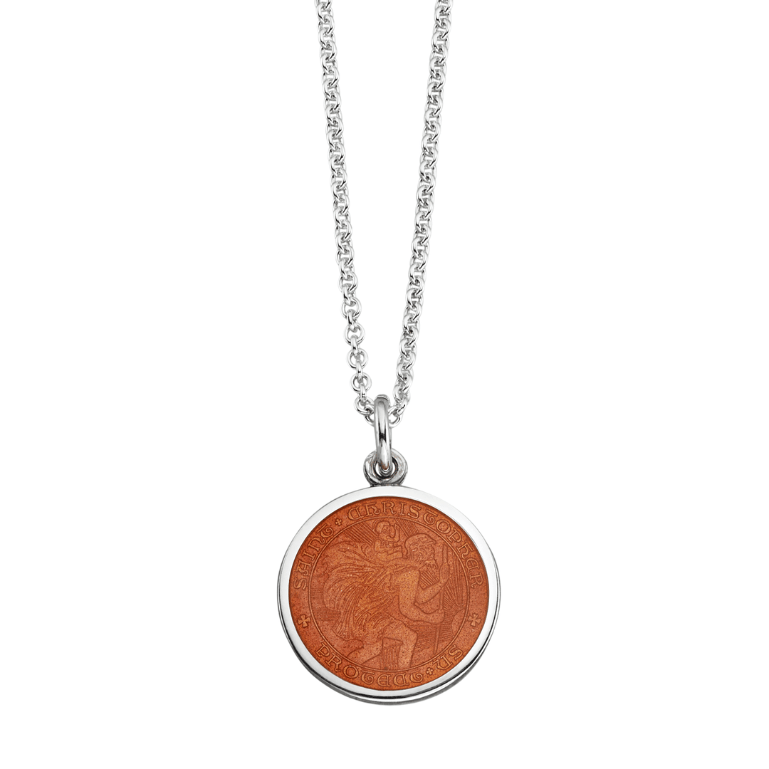St. Christopher Tangerine Enamel Medal With Chain