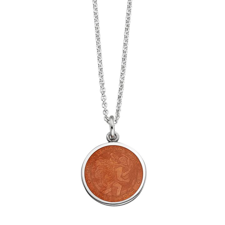 St. Christopher Tangerine Enamel Medal With Chain