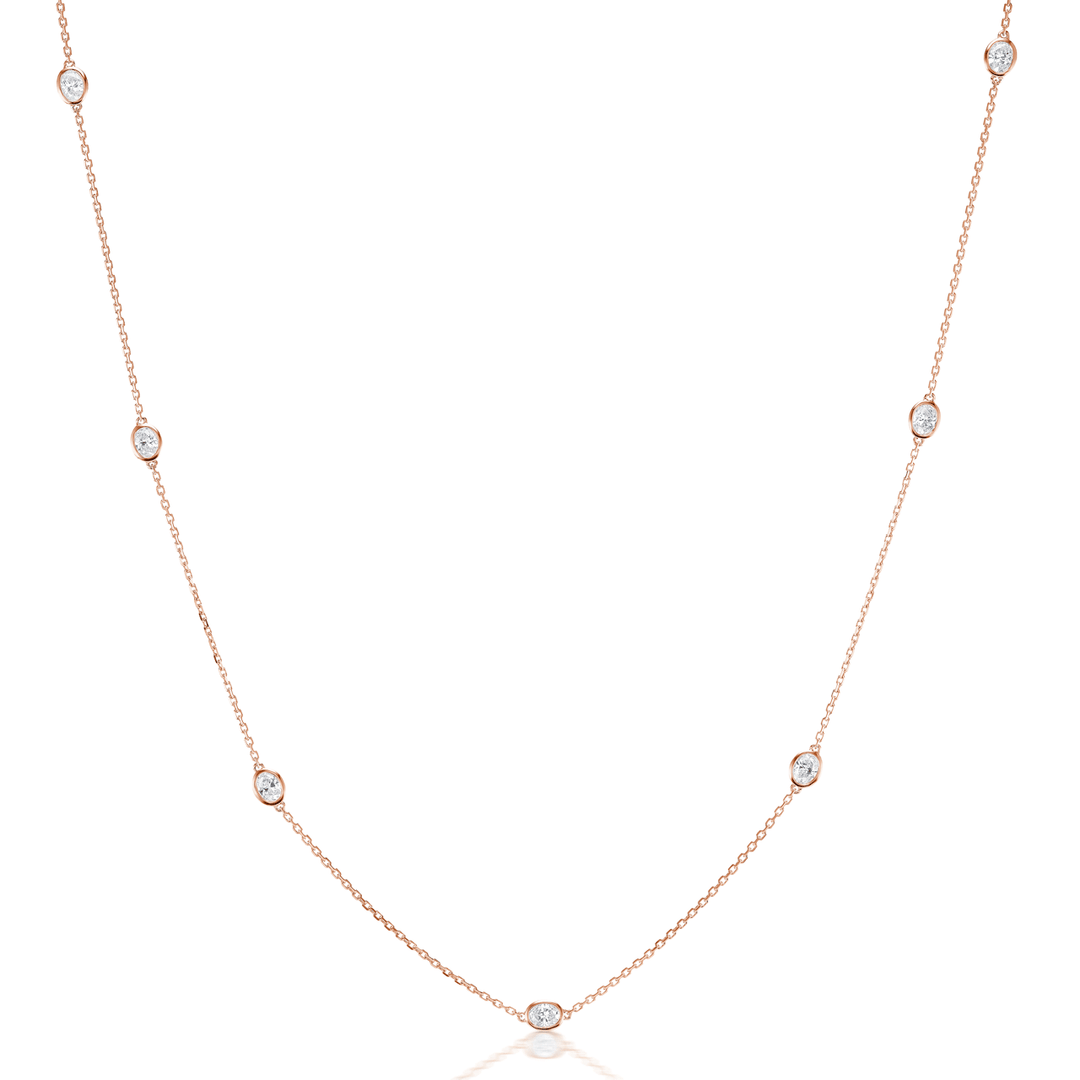 18k Rose Gold and 0.71 Total Weight Oval Diamond Station Necklace
