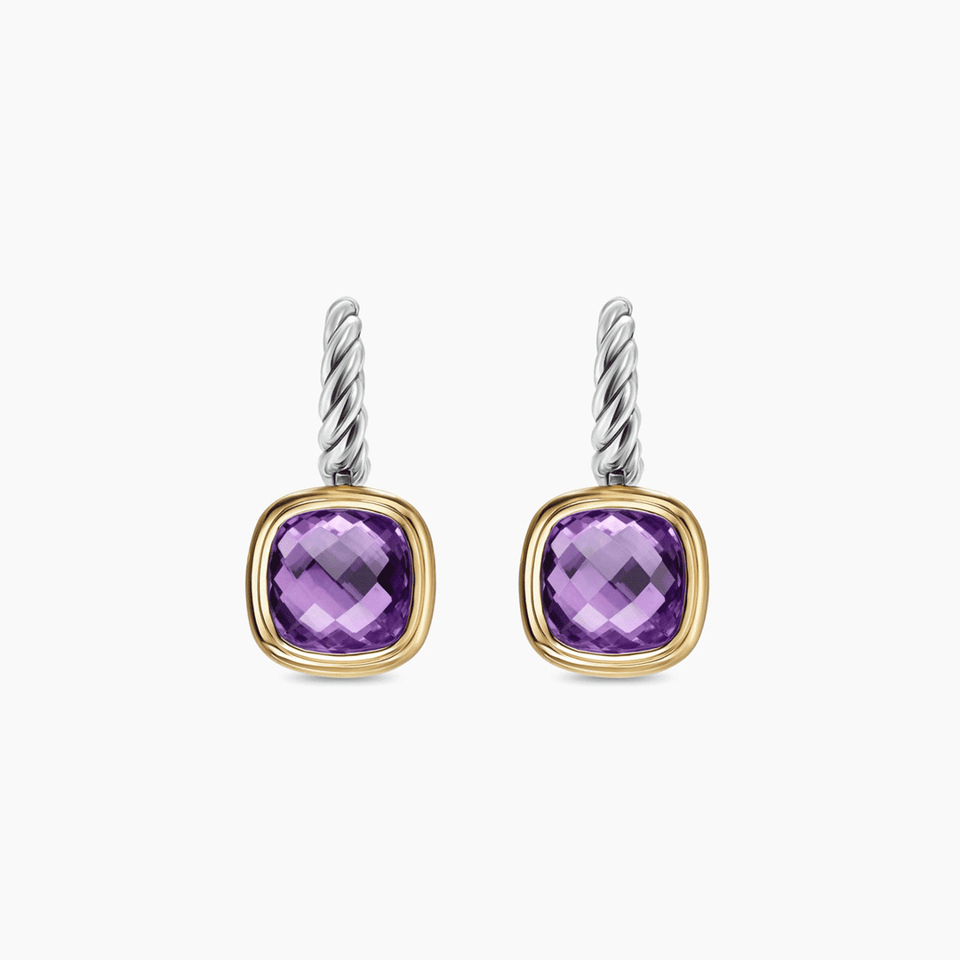 David Yurman Albion Drop Earrings Sterling Silver with 18k Yellow Gold and Amethyst, 10mm