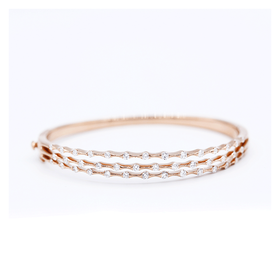 Wave 18k Rose Gold and Diamond 1.40 Total Weight 3 Row Bracelet