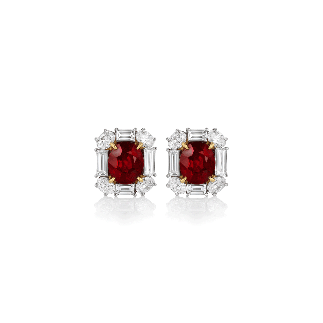Platinum and Rubies 6.02 Total Weight and Diamond Earrings