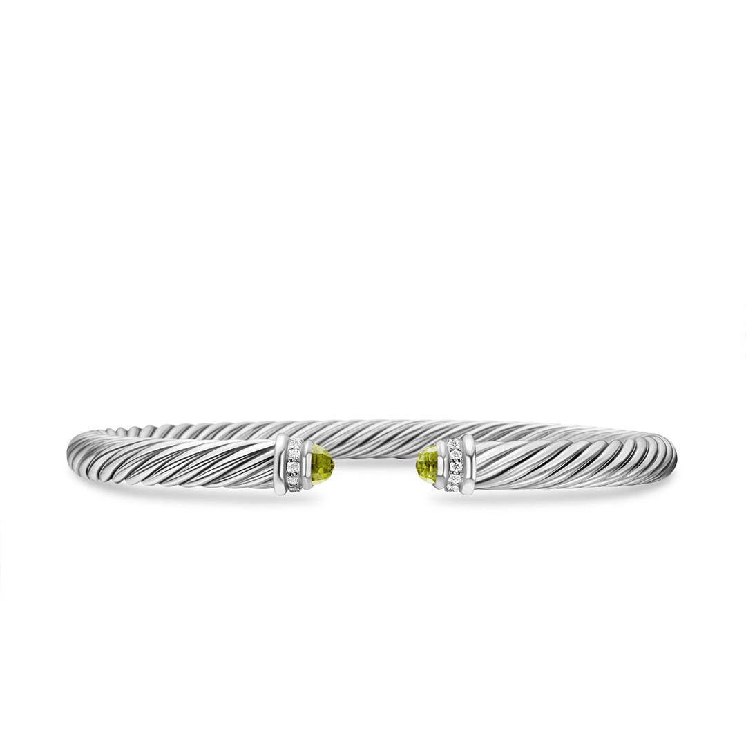 David Yurman Classic Cable Bracelet Sterling Silver with Peridot and Diamonds, 5mm