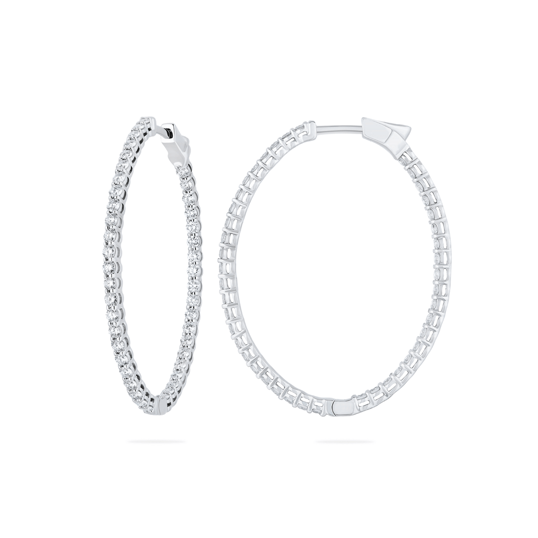 18k White Gold 2 Inch 3.01 Total Weight Diamond Oval Hoops