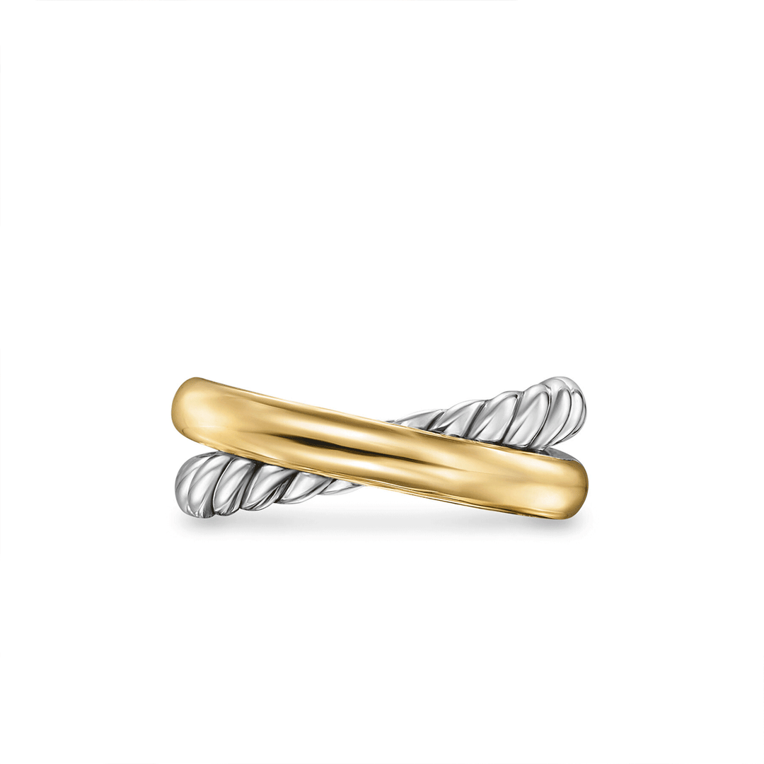 David Yurman Crossover Two Row Ring Sterling Silver with 14k Yellow Gold, 7.5mm