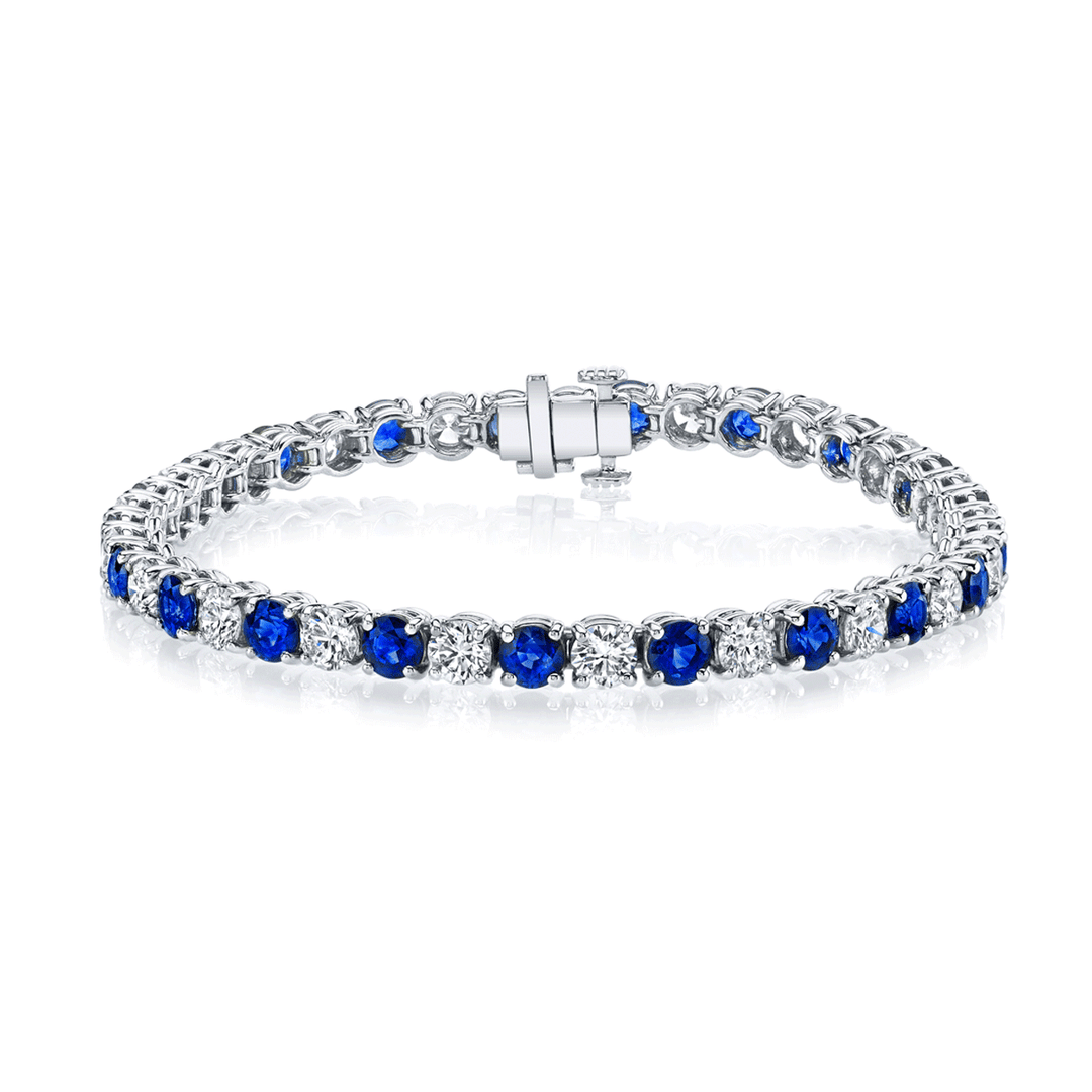 Platinum Ceylon Sapphire 5.08 Total Weight and Diamond Bracelet