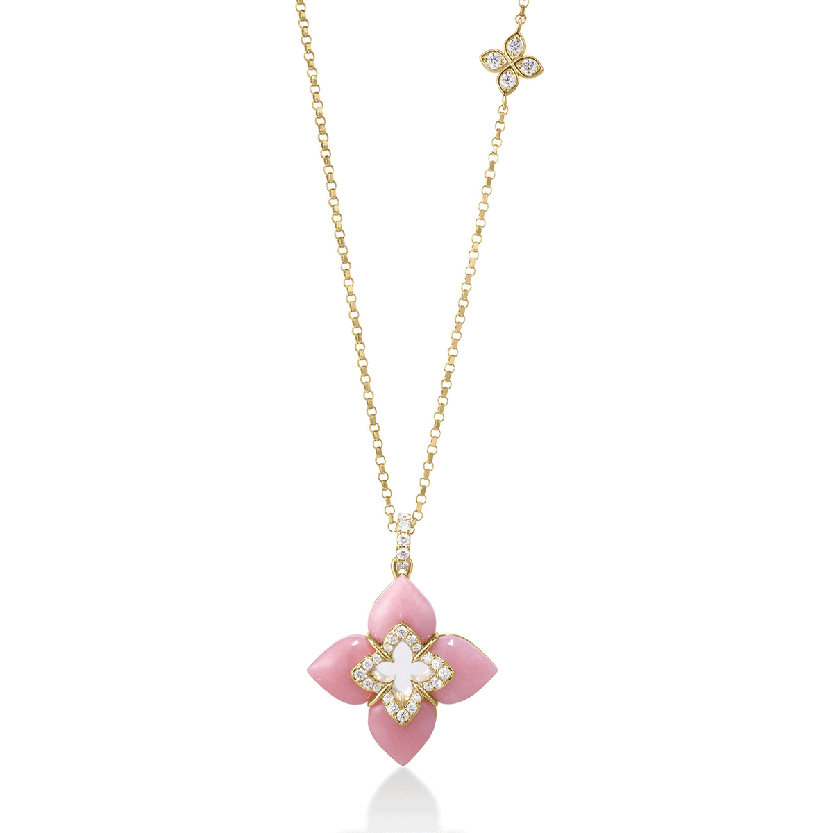 Roberto Coin Venetian Princess Cabochon Pink Opal Flower Necklace