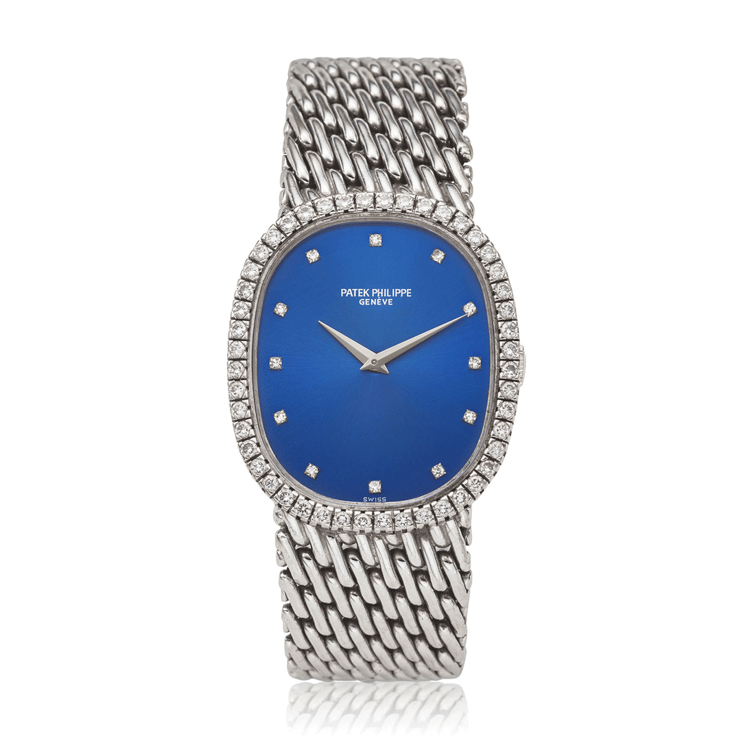 PATEK PHILIPPE WHITE GOLD AND DIAMOND BRACELET WATCH WITH BLUE DIAL, REF. 3748/91G