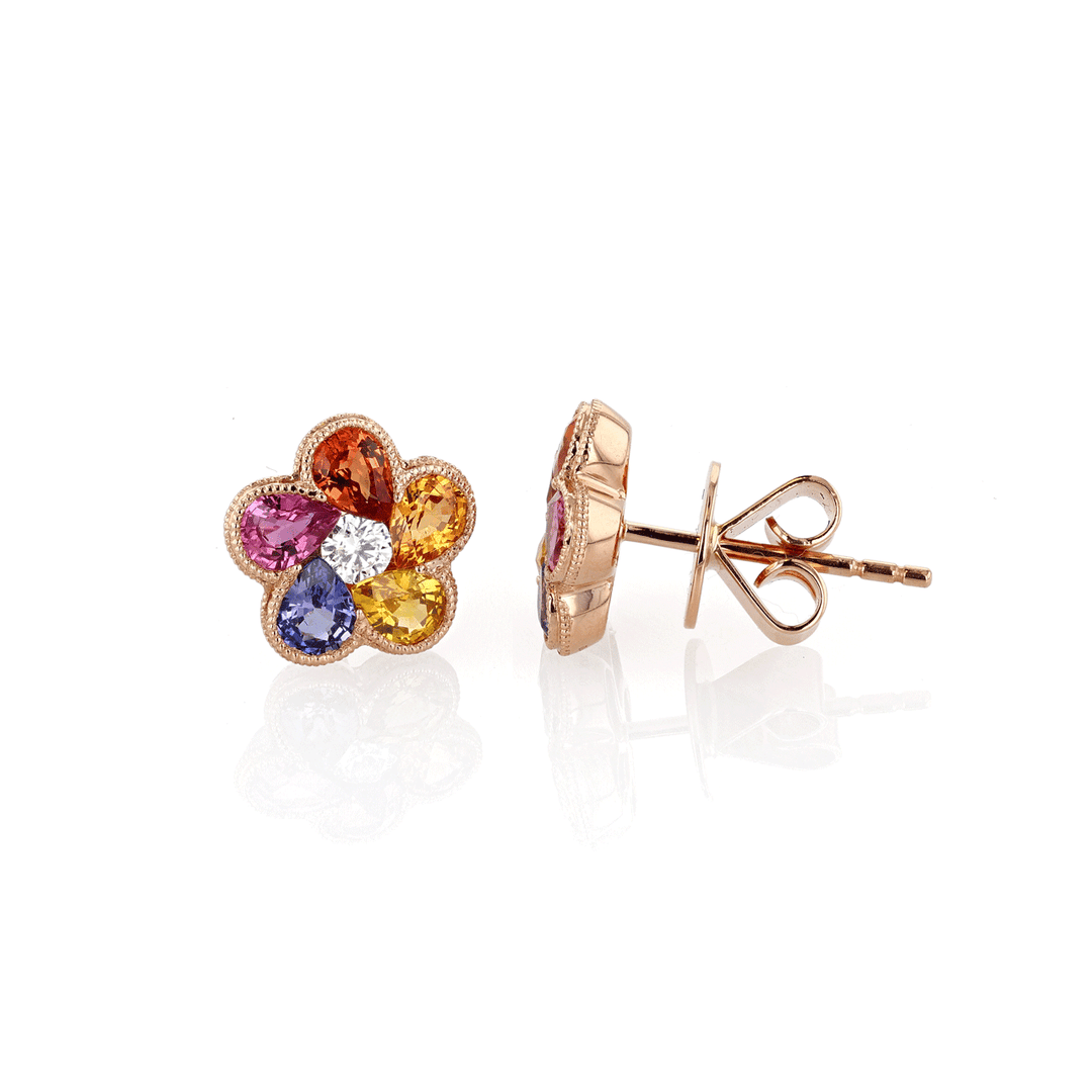 Hamilton Collection 18k Rose Gold Multi Gemstones Floral Studs