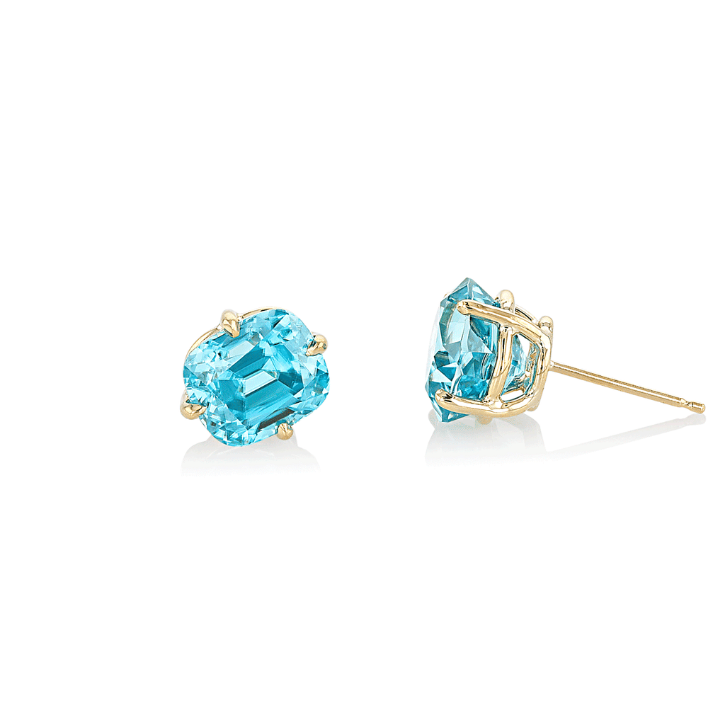 Hamilton Caroline Collection 18k Yellow Gold and Blue Zircon Stud Earrings