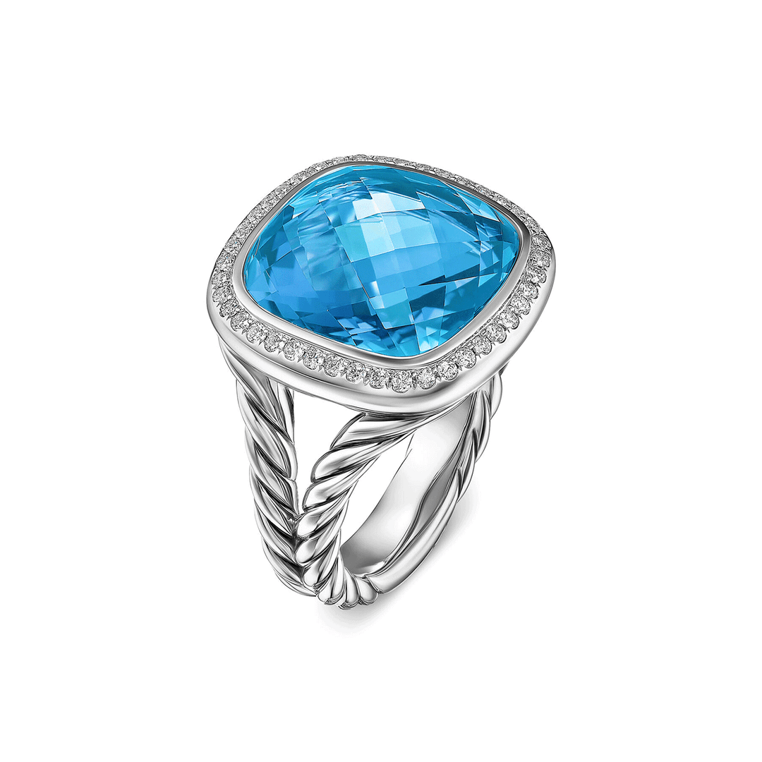 David Yurman Albion® Ring Sterling Silver with Blue Topaz and Diamonds, 15mm