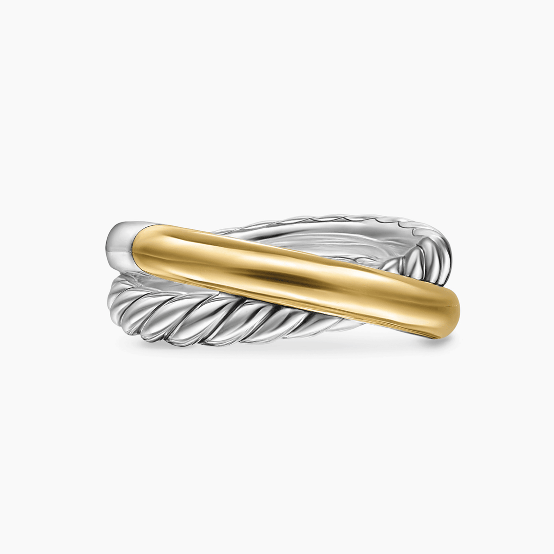 David Yurman Crossover Two Row Ring Sterling Silver with 14k Yellow Gold, 7.5mm