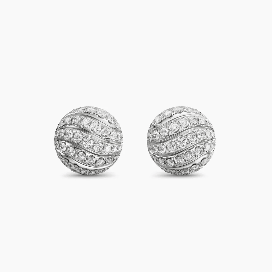 David Yurman Sculpted Cable Stud Earrings Sterling Silver with Diamonds, 9mm
