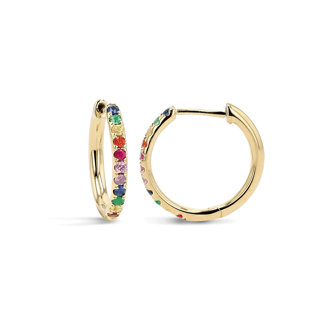 14k Yellow Gold and Mix Sapphire .32 Total Weight Hoops