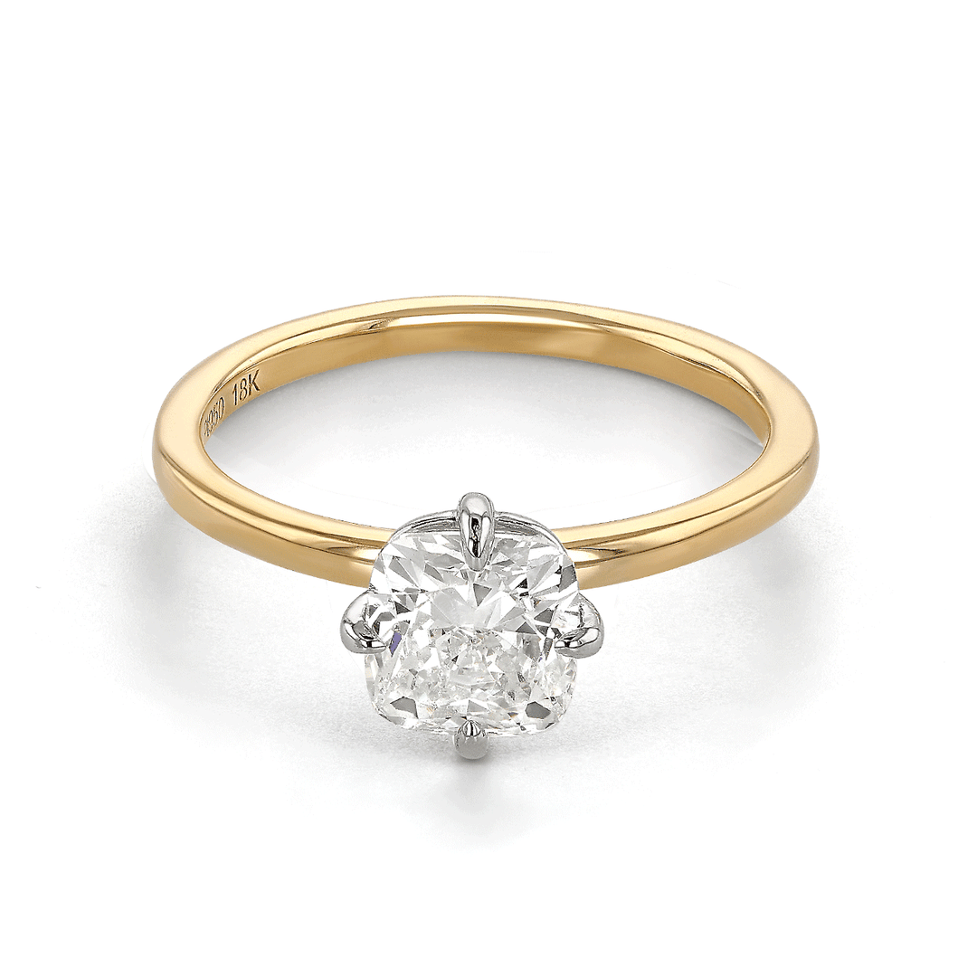Hamilton Caroline Collection 18k Yellow Gold and Cushion Diamond 1.30 Total Weight Engagement Ring
