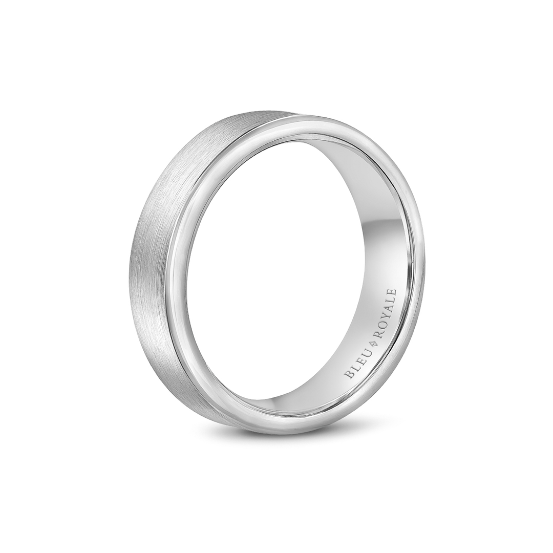 14k White Gold 6.5mm Polished and Satin Finish Wedding Band