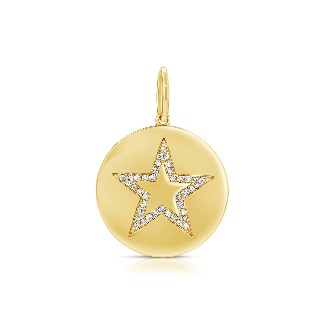 14k Yellow Gold Disc .13 Total Weight Diamond Star Charm