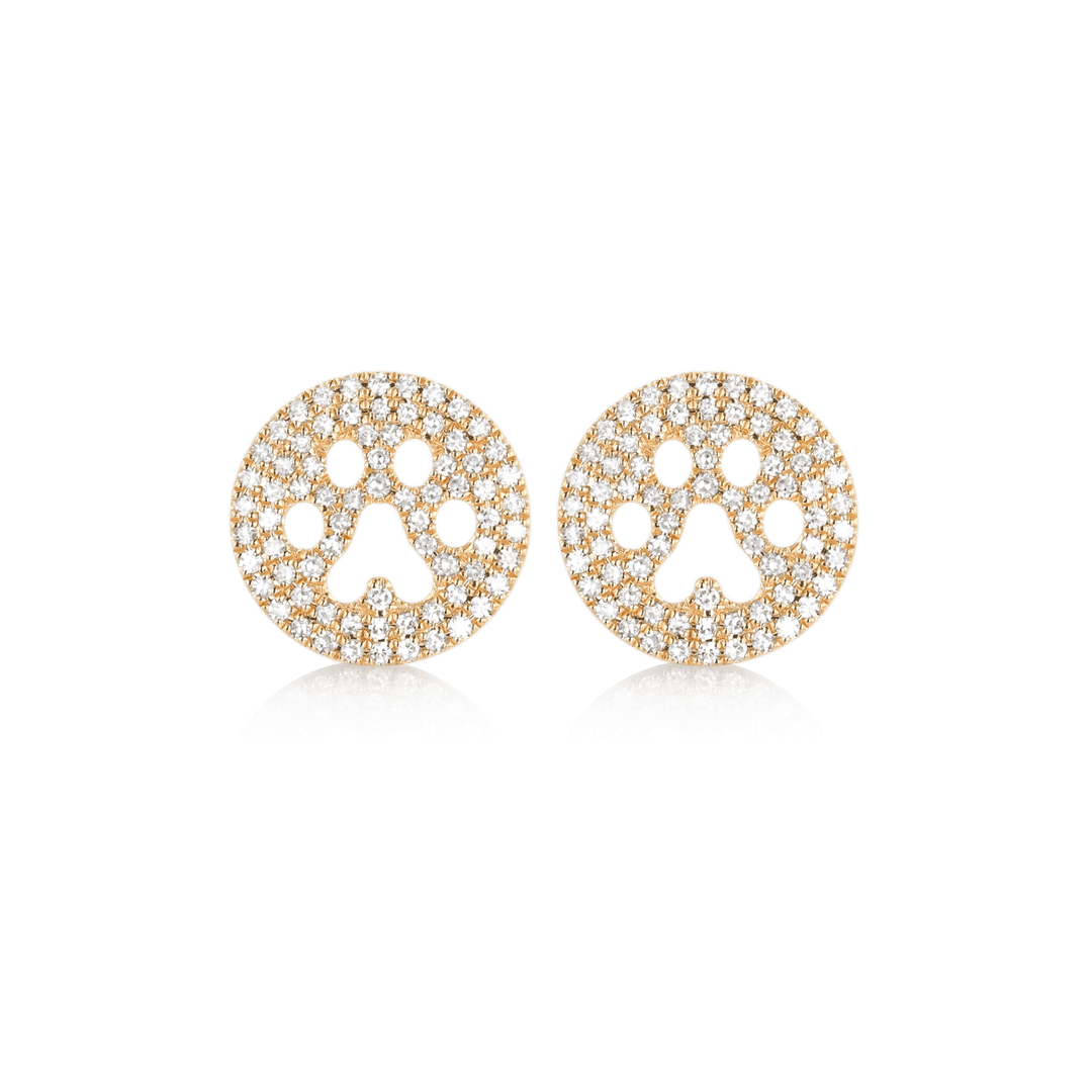 14k Yellow Gold and Diamond .40 Total Weight Paw Print Earrings