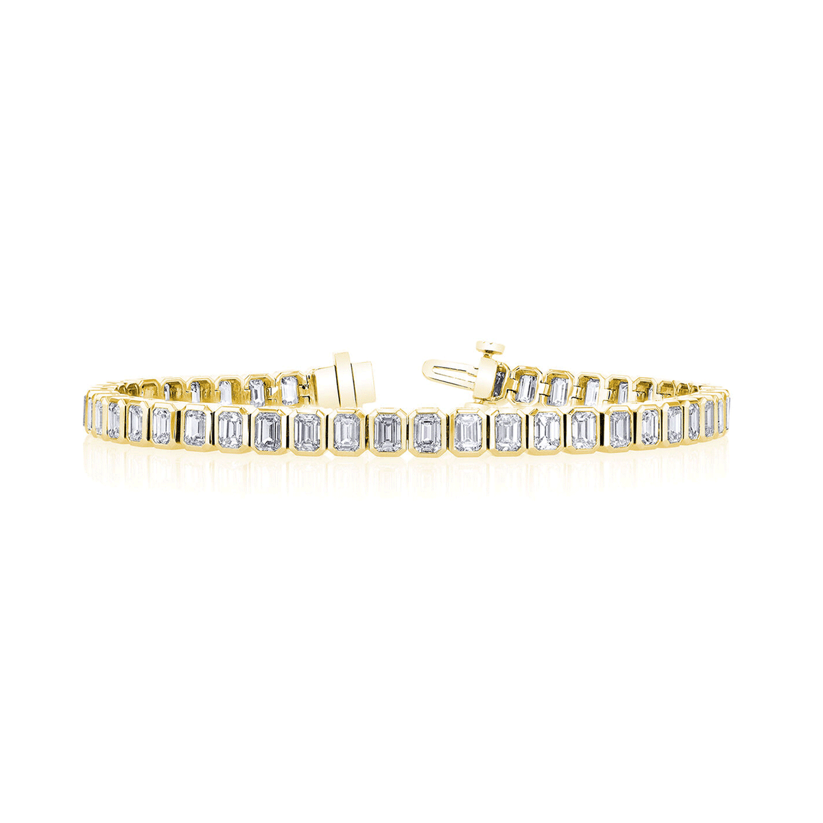 18k Yellow Gold and 6.50 Total Weight Emerald Cut Diamonds Line Bracelet