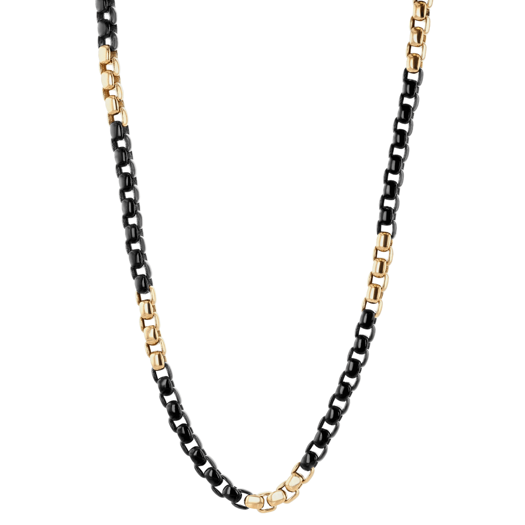 18k Yellow Gold and Black Rhodium 5mm Round Link Necklace