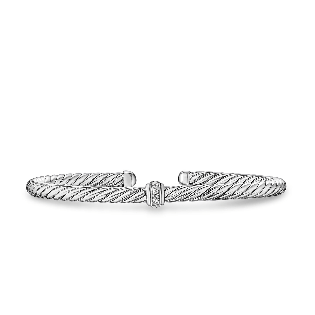 David Yurman Cable Flex Station Bracelet Sterling Silver with Diamonds, 4mm