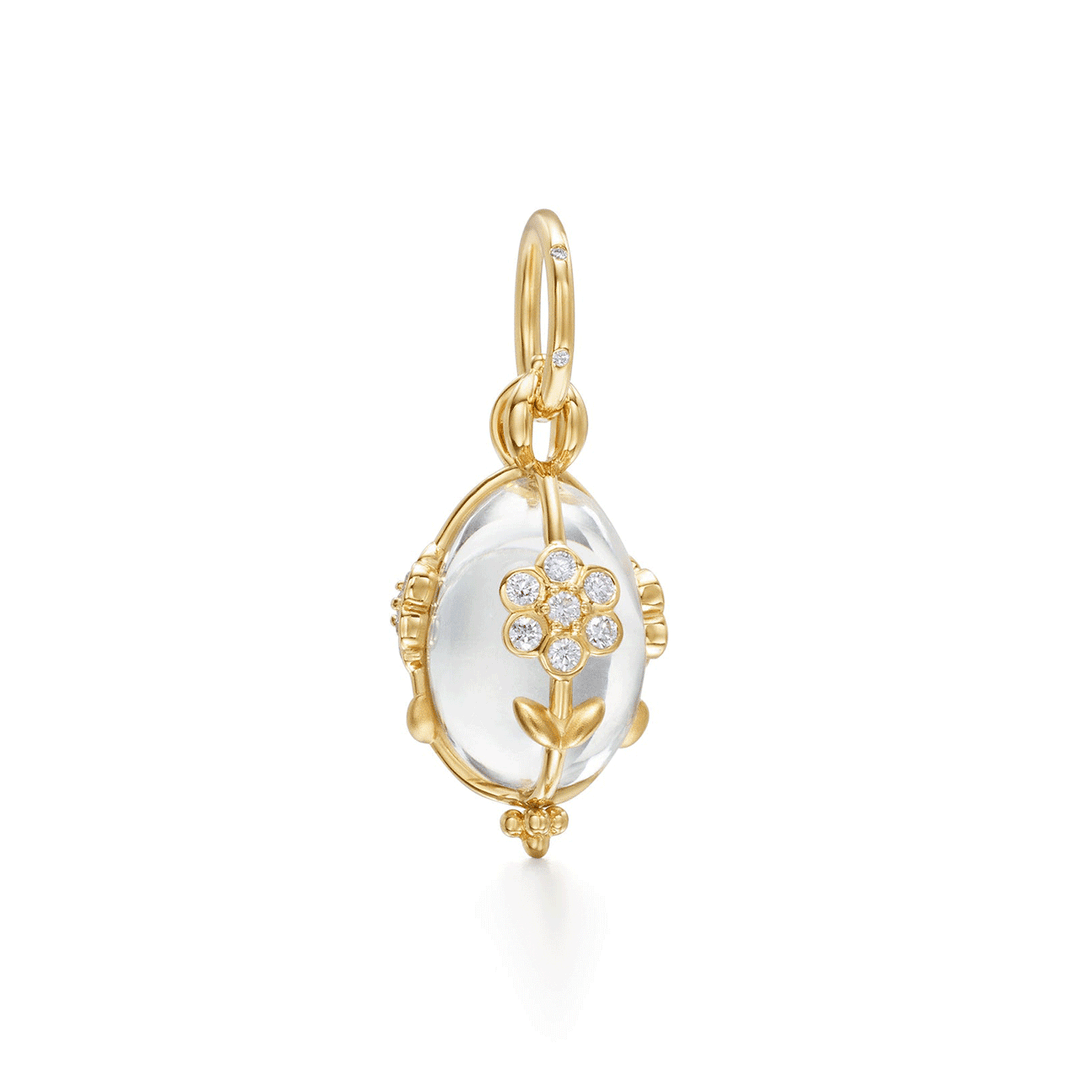 Temple St. Clair 18k Yellow Gold Small Diamond Fiori Rock Crystal Amulet