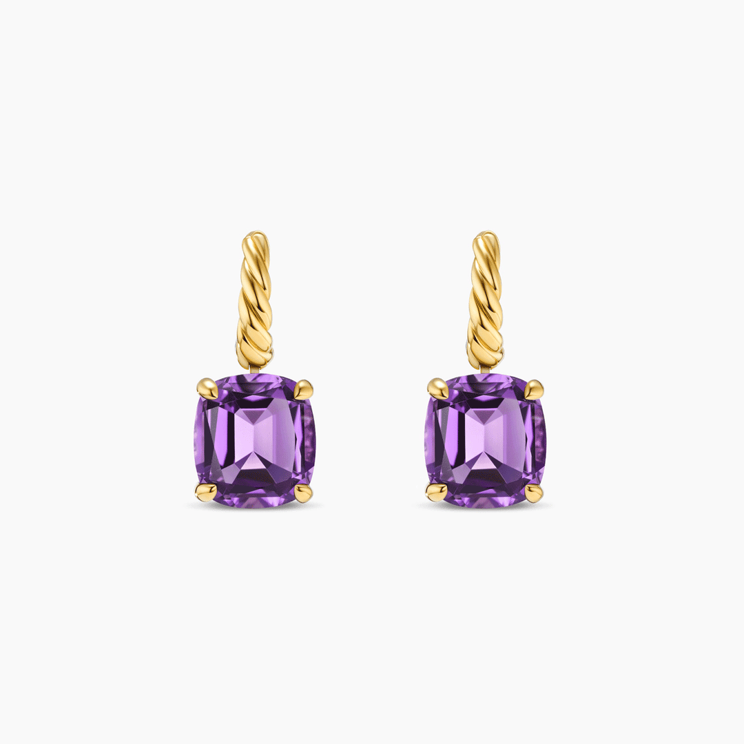 David Yurman Marbella Drop Earrings 18k Yellow Gold with Amethyst, 25mm