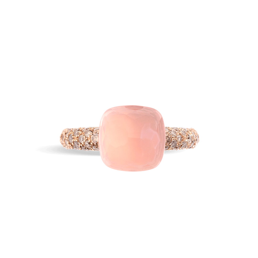Pomellato Nudo Classic 18k Rose White Gold Rose Quartz and Diamond Ring