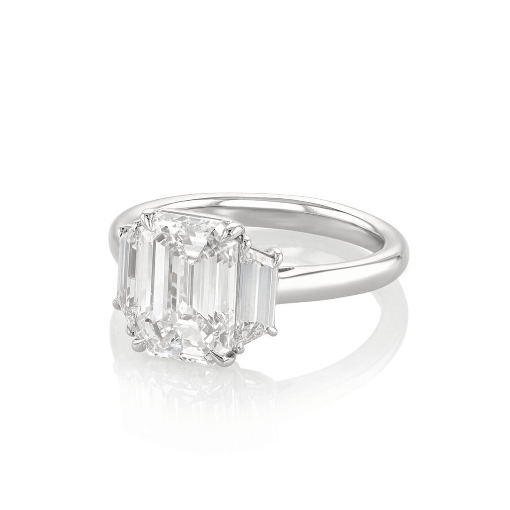 Platinum and 3.01 Total Weight Emerald Cut Diamond Three Stone Ring
