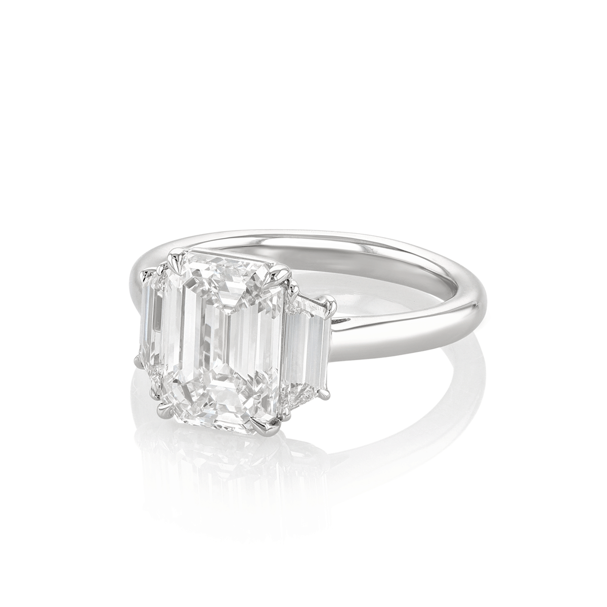 Platinum and 3.01 Total Weight Emerald Cut Diamond Three Stone Ring