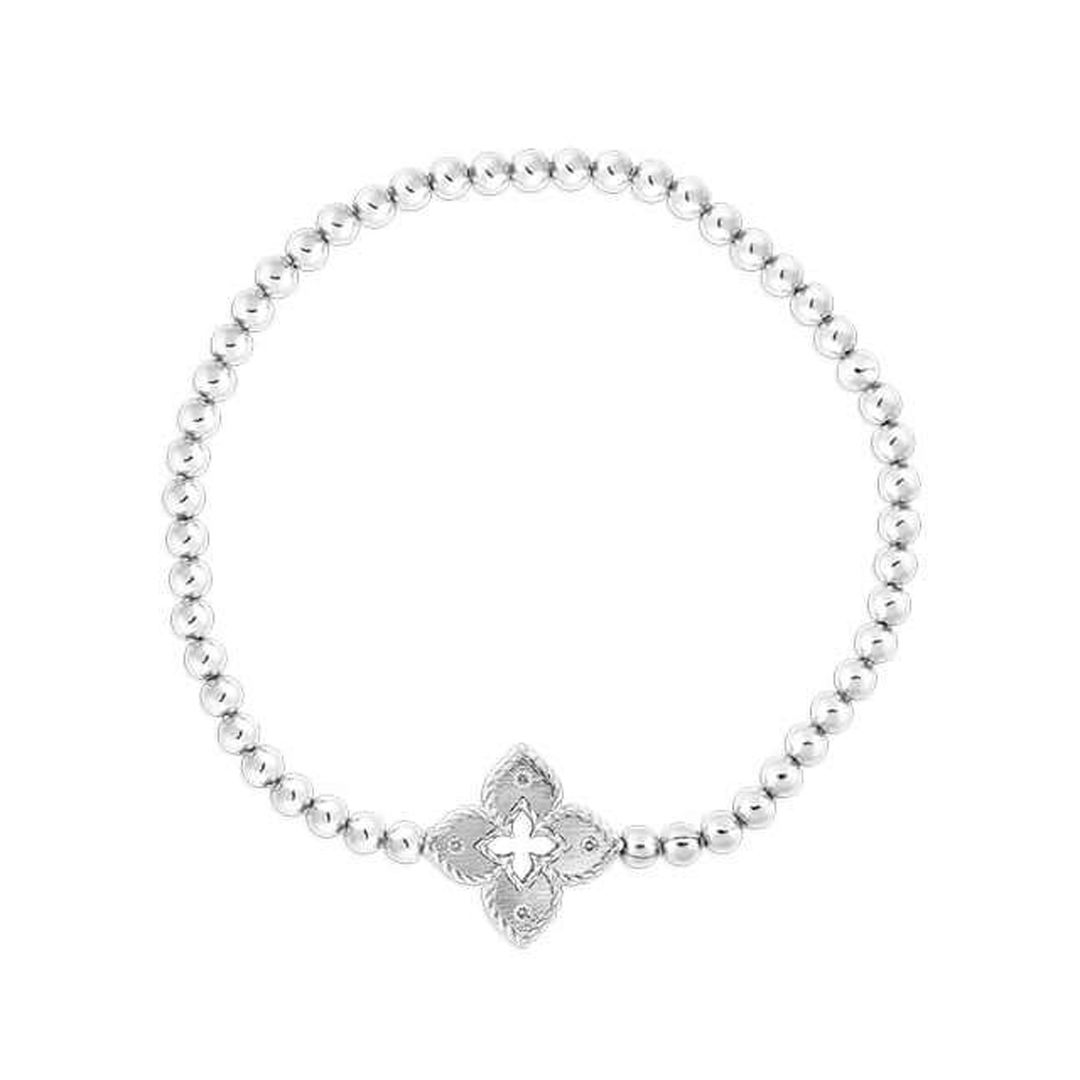 Roberto Coin Petite Venetian Princess 18k White Gold Flower Diamond Accent Stretch Bracelet