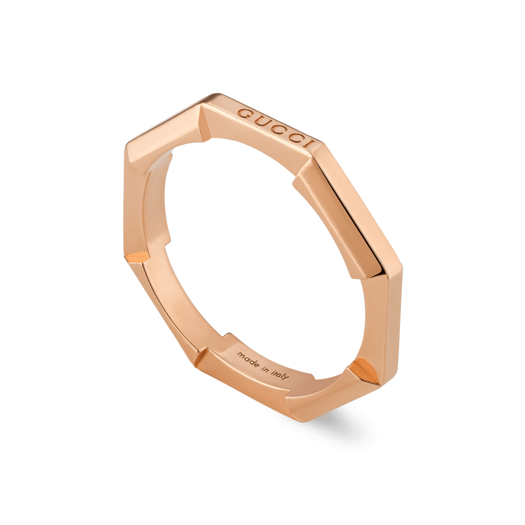 Gucci Link to Love 18k Rose Gold Mirrored Stack Ring Size 6.75