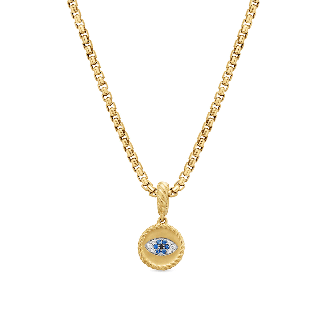 David Yurman Evil Eye Amulet in 18k Yellow Gold with Pavé Blue Sapphires and Diamonds