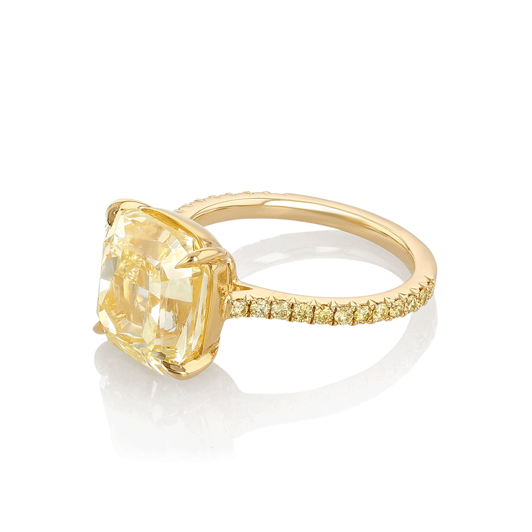18k Yellow Gold and Fancy Yellow Diamond Center 7.73 Total Weight Ring