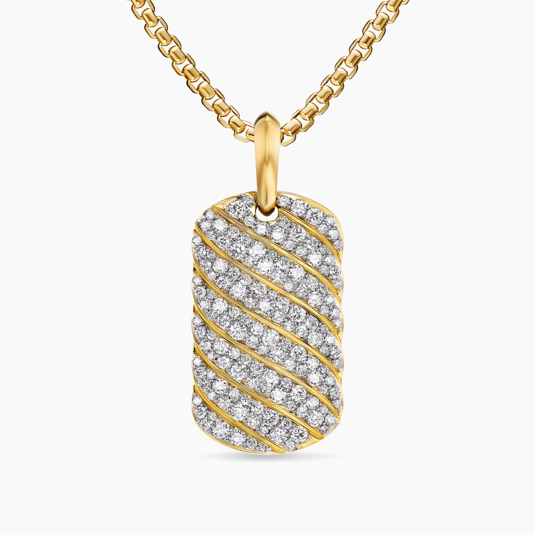 David Yurman Sculpted Cable Tag 18k Yellow Gold with Diamonds, 27mm