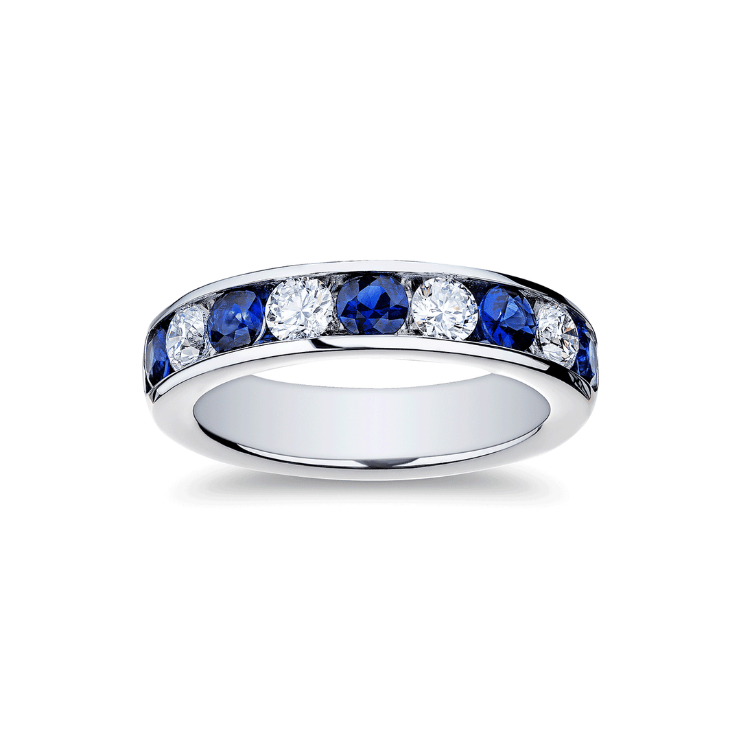 18k White Gold Sapphire and Diamond Channel Alternating Band