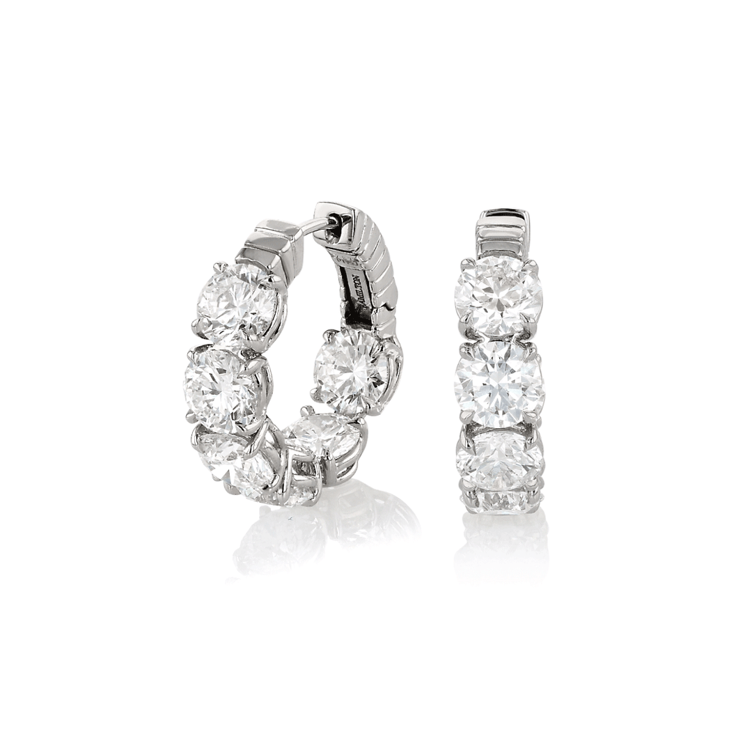 Platinum and 8.71 Total Weight Diamond 21mm In and Out Hoops