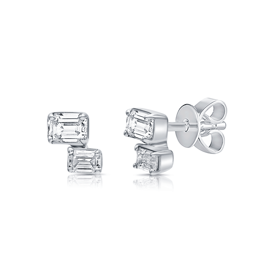 14k White Gold and Emerald Cut Diamonds .74 Total Weight Studs