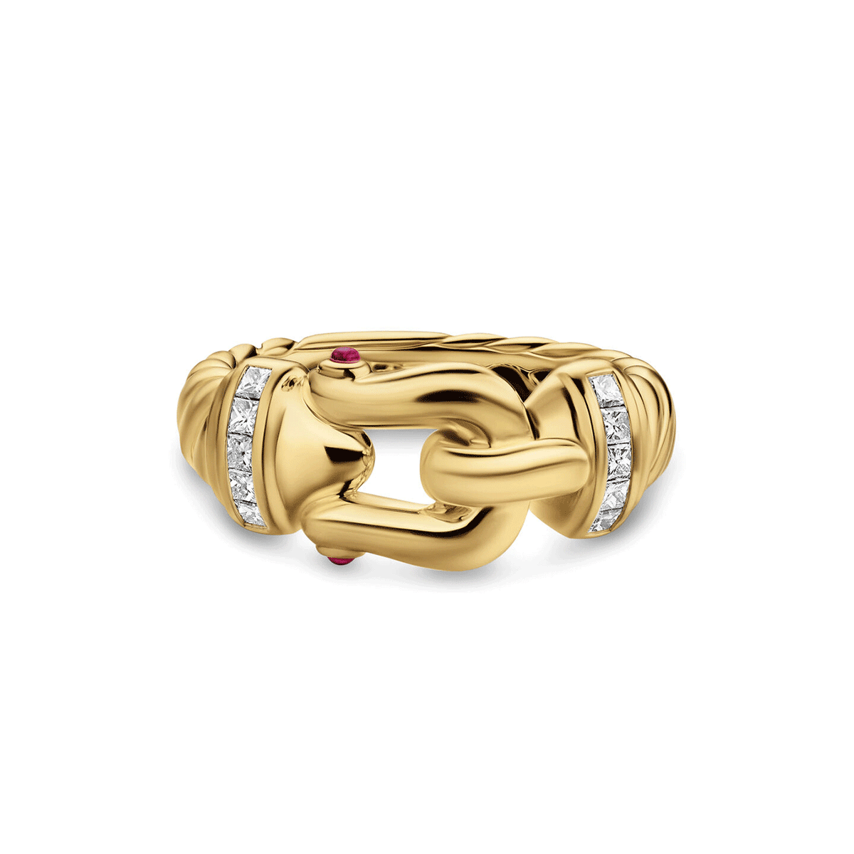 David Yurman Buckle Ring 18K Yellow Gold with Rubies and Diamonds, 10.4mm