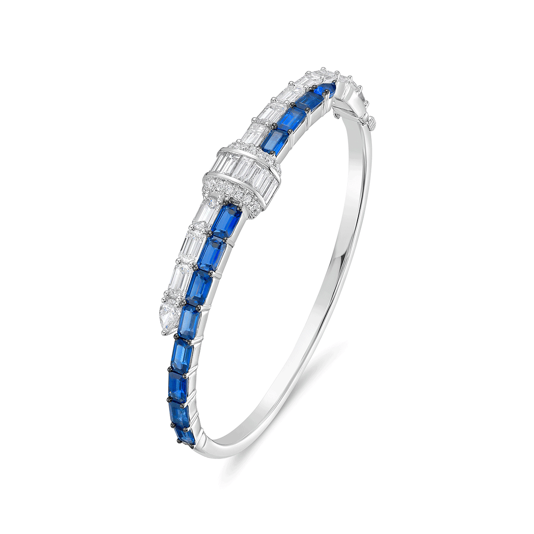 Charles Krypell 18k White Gold and 4.66 Total Weight Sapphire Diamond Bracelet