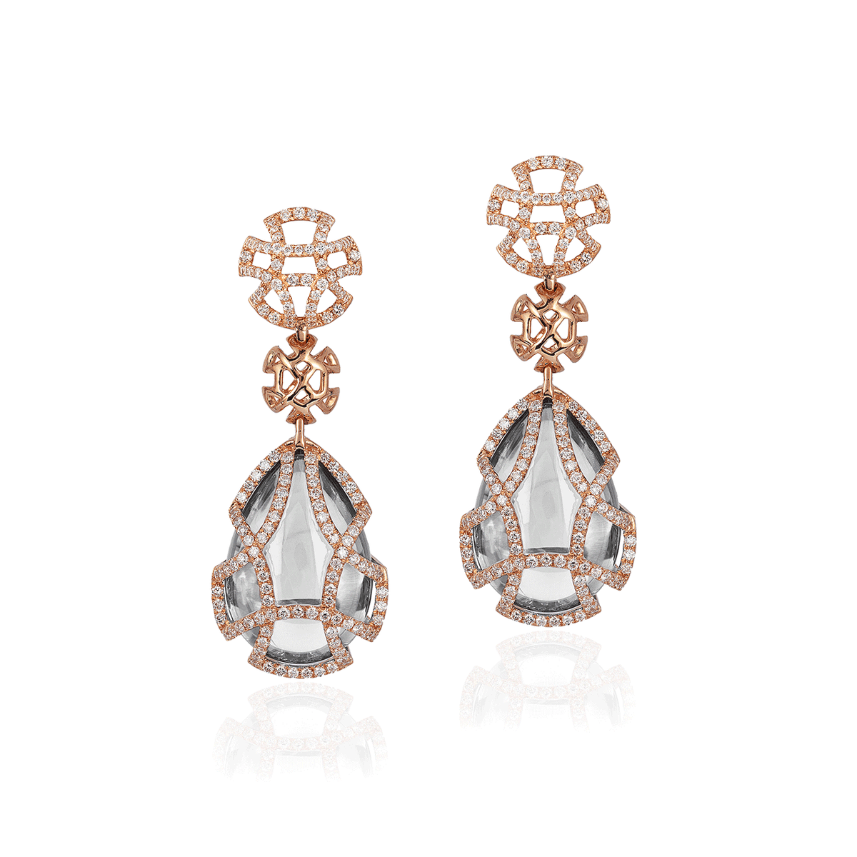 Goshwara Freddsom 18k Yellow Gold and Rock Crystal Diamond Drop Earrings
