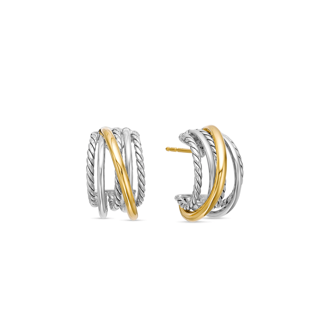 David Yurman The Crossover Collection Huggie Hoop Earrings with 18k Yellow Gold